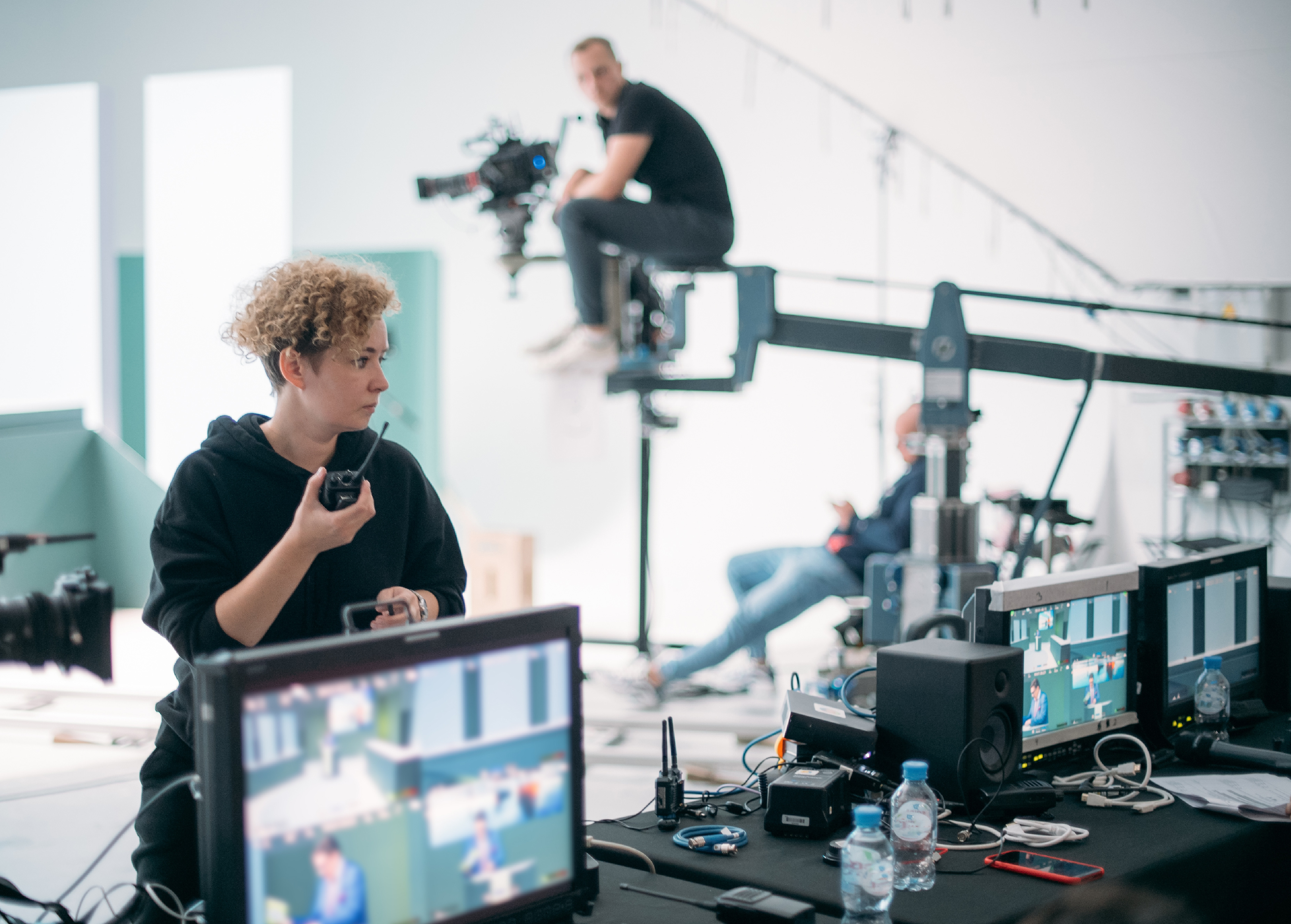 people filming on set