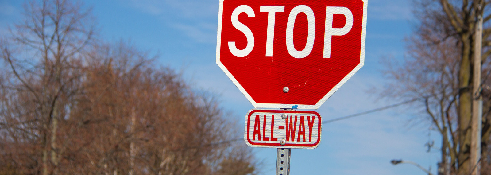 All way stop sign on the road